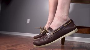 Side View Shoeplay Dangling Worn Brown Leather Loafers FootPlay