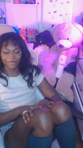 Big Girldick Bulge Teasing with Messy Self-facial Finish! Black Trans Girl Vanniall Masturbating Full Webcam Show