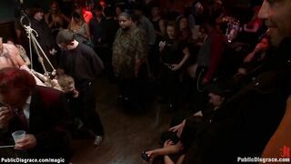 Skinny tied blond gang bang inside outside