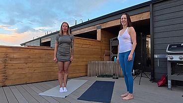 FFM Fitness trainer fucked a clients during a group workout. Big tits and big fit ass girls was creampied