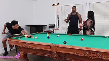 SLUT WIFE GETS FUCKED ON HUSBANDS POOL TABLE