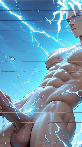 Lightning Elemental Solo Boy Jerking Erect Dick with Electric Glow