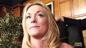 Old dude and long-tressed partner swap a gorgeous platinum blonde secretary at their high-end corporate retreat