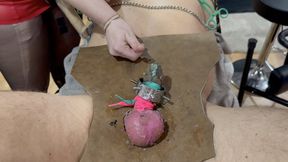 cbt in the chair waxing dick and balls and stretching with rope