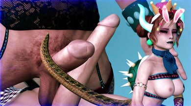 Petite anime girl with horns rides naked man in 3D fantasy scene