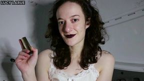 applying my dark purple lipstick in the porn van