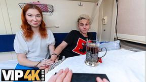 VIP4K. Young redhead does anal for a strangers attention in the train