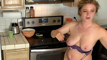 Stepmom in the kitchen takes stepson's dick after he takes the wrong - Erin Electra