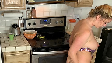 Stepmom in the kitchen takes stepson's dick after he takes the wrong - Erin Electra