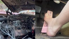 Barefoot action on the Buicks big gas pedal! REVVING HARD!