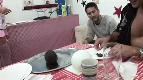 Slutty waitress gets double penetration in group sex