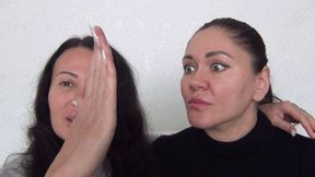 hug with left hand and slap with right hand a