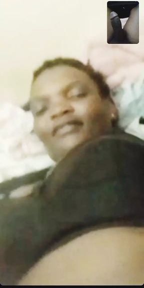 Ebony horny mama masturbating on video call with bbc giant cock guy