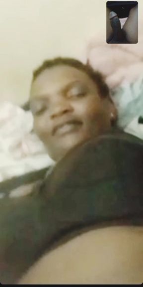 Ebony horny mama masturbating on video call with bbc giant cock guy