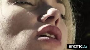 Moaning while gagging on cock, she begs for a facial