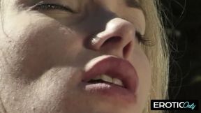 Moaning while gagging on cock, she begs for a facial