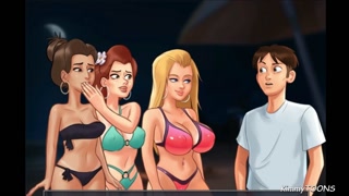 Summertime Saga Sex Scene - kinky girlfriend shares her big dick boyfriend with her BFF on the beach