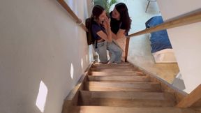 My Girlfriend Touches Me On The Stairs Of Our Family Home, We Almost Get Caught!!