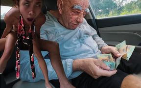 Mega Rich Grandpa Showing His Supercar, Cash Factory and Old Dick to Tiny Asian Teen