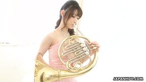 Lewd Japanese musician Kanako Iioka masturbates with a French horn