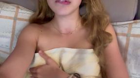 Real morning masturbation of a cute blonde with big natural tits and a perfect body