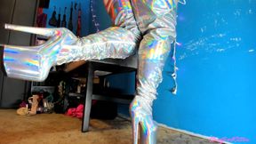 Silver Holographic Boots Underdesk