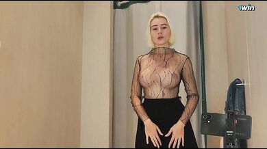 Big tits blonde flashes in dressing room gets fucked raw through see through clothes