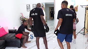 Behind the Scene from Hot boxer Hannah Jones Fucks Her Boxing Coach and his Friends After A Tough Work Out, rough fucking with DAP 0% Pussy