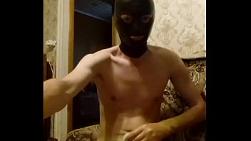 Guy wanking in transparent latex shorts