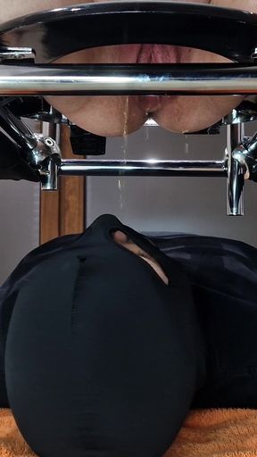 Twice Morning Pissing in Slave's Mouth, High and Low Pressure. Human Toilet, Drinking Piss, Pussy Cleanup