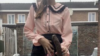 caged transgirl gets fucked by big bbc on toilets