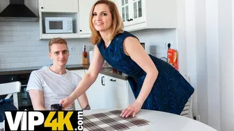 Angry guy fucks his blonde Russian tutor in the kitchen