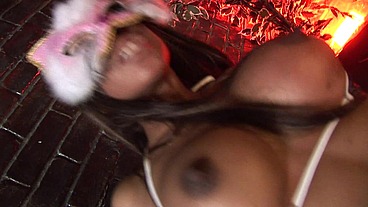 Kitty cats need their milk, and this black one doesn't mind getting fucked by a horny...