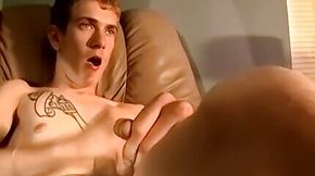 Amateur twink squirts cum during solo masturbation