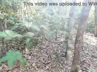 Thai cutie brags about needing to pee in the woods, but then gets sexually excited and masturbates. (Thai audio)