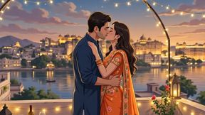 Deep kissing couple scene