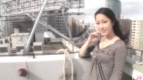 Slutty Japanese chick in ripped jeans takes two big cocks