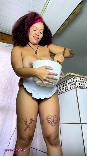 Naked Chubby Housewife Cooking and Farting in the Kitchen