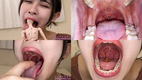 Miyu Morioka - Showing inside cute girl's mouth, chewing gummy candys, sucking fingers, licking and sucking human doll, and chewing dried sardines mout-174 - 1080p