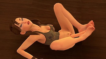 American Girl uses a dildo with her feet.