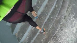 Walking wearing gray woman leggings