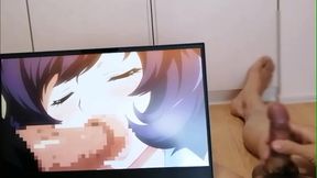 Otaku jerks off big dick watching dark–skinned girl fuck in hot hentai scene