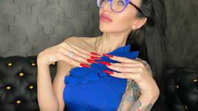 Long Red Nails, long fingers and handjobs with spit