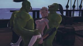 Two Orcs Love to Fuck an Elf Girl in Her Pussy and Ass