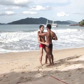 Wild beach fuck together with hot gay boys