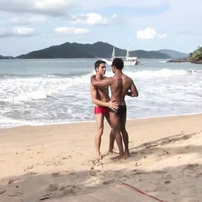 Wild beach fuck together with hot gay boys