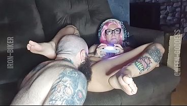 Fucking the hot nerd while she plays video games.