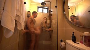 my roommate comes into the bathroom and fucks me