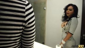 Shemale slut bating in toilet room