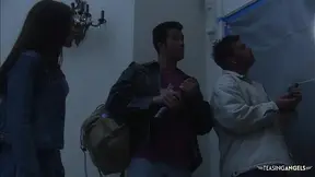 Beauty gives a midnight blowjob before riding cock